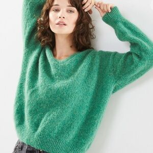 Leon & Harper Green Mohair V-Neck Sweater | Size XS